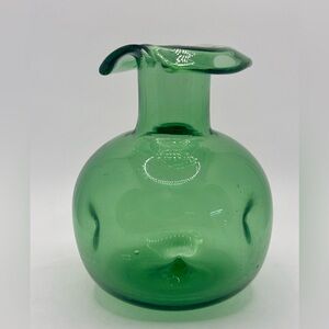 Vintage Empoli Verde 1970's Italian Green Glass Dimpled Vase 4.5”
